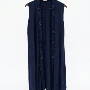P.N.R.  Navy Blue Beaded Longline Open Front Vest 2XL
